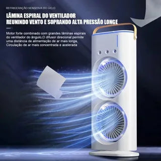 Mini Refrigerador De Ar Ventilador Climatizador Umidificador LED Duplo Reservatório + Controle