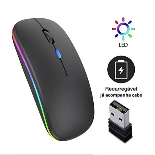 Mouse Wireless Recarregável Led Rgb 2.4 Ghz Sem Fio