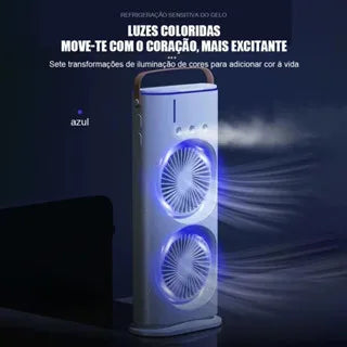 Mini Refrigerador De Ar Ventilador Climatizador Umidificador LED Duplo Reservatório + Controle